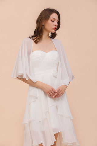 White Bridesmaid Dress Knee Length Two Layers of Wedding Guest Dress with Wraps