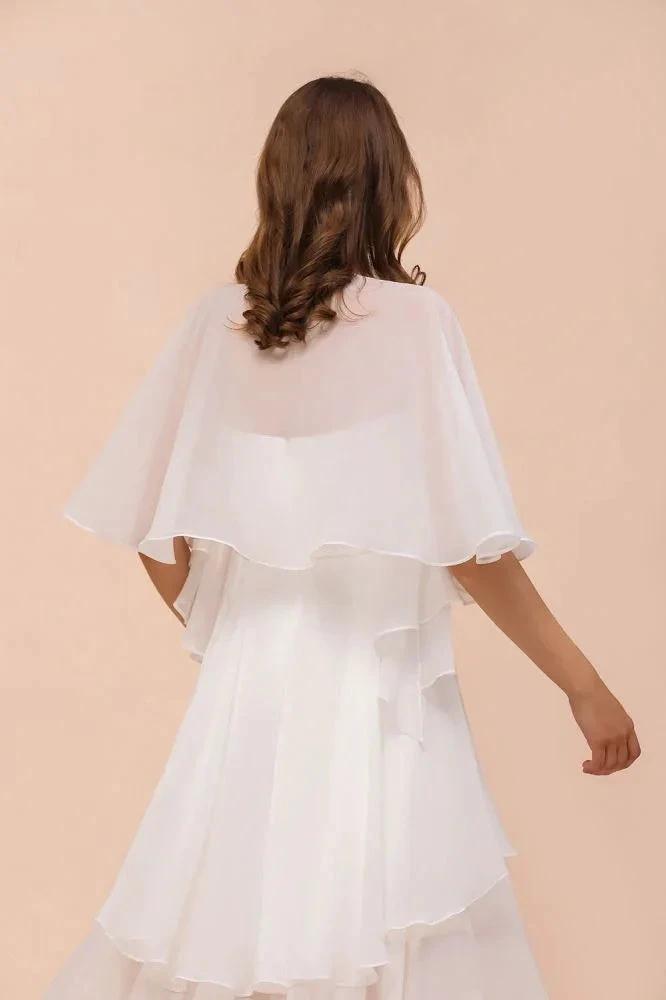 White Bridesmaid Dress Knee Length Two Layers of Wedding Guest Dress with Wraps by misshow.com