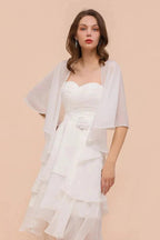 White Bridesmaid Dress Knee Length Two Layers of Wedding Guest Dress with Wraps by misshow.com