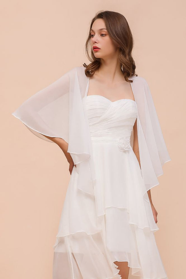 White Bridesmaid Dress Knee Length Two Layers of Wedding Guest Dress with Wraps Hover Image