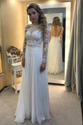 Ivory Chiffon Long Sleeve Backless Appliques Wedding Dress WD360 by pgmdress