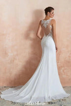 White Illusion Neck Column Wedding Dress Sleeveless Bridal Gowns by misshow.com