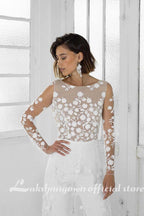 White Jumpsuit Beach Wedding Dresses Long Sleeve