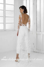 White Jumpsuit Beach Wedding Dresses Long Sleeve