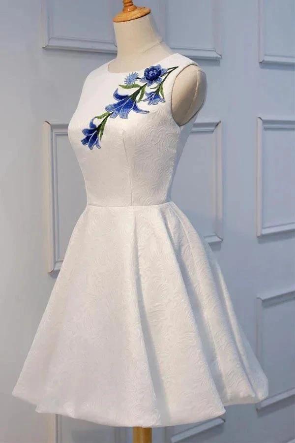 White Lace Applique Short Prom Dresses Homecoming Dresses PD160 by pgmdress