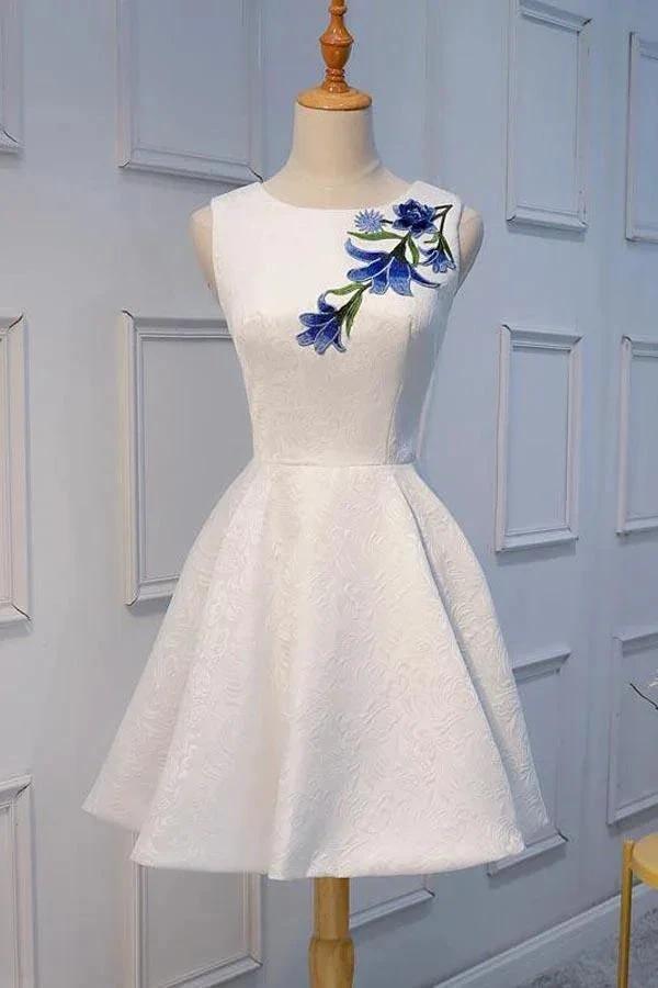 White Lace Applique Short Prom Dresses Homecoming Dresses PD160 by pgmdress