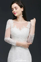 White Lace Mermaid Jewel Wedding Dress by misshow.com