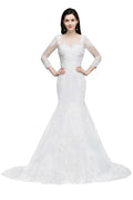 White Lace Mermaid Jewel Wedding Dress by misshow.com