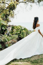 White Long Ball Gown Off The Shoulder Satin Wedding Dress by BIZTUNNEL
