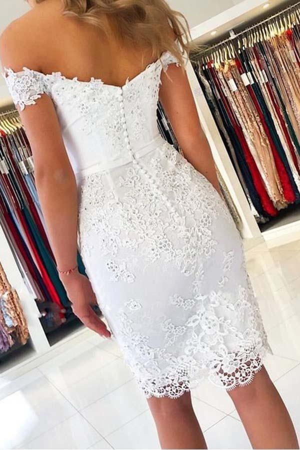 White Mermaid Lace Appliques Off the Shoulder Homecoming Dress PD287 Main Image