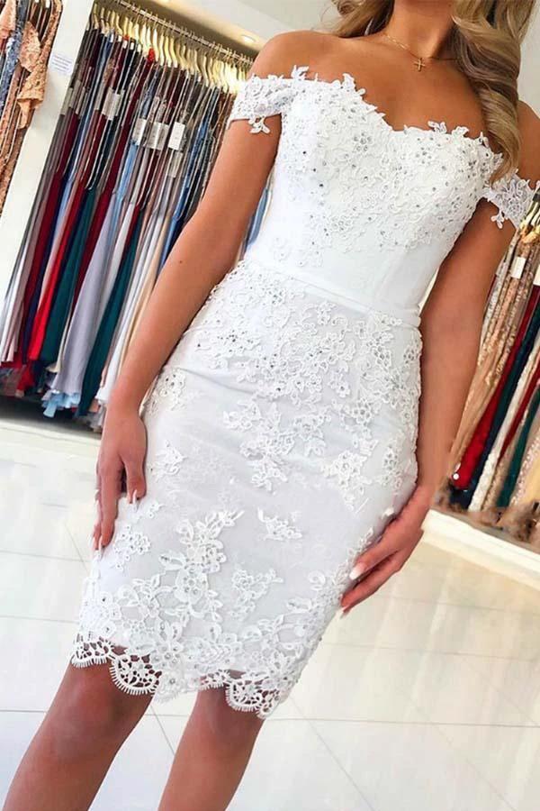 White Mermaid Lace Appliques Off the Shoulder Homecoming Dress PD287 by pgmdress