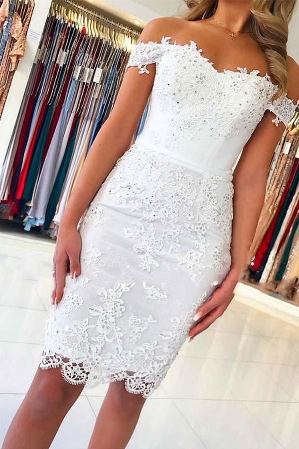 White Mermaid Lace Appliques Off the Shoulder Homecoming Dress PD287 Hover Image