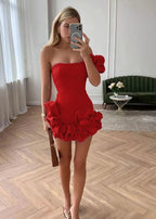 White Strapless Homecoming Dress With Ruffles by KissProm