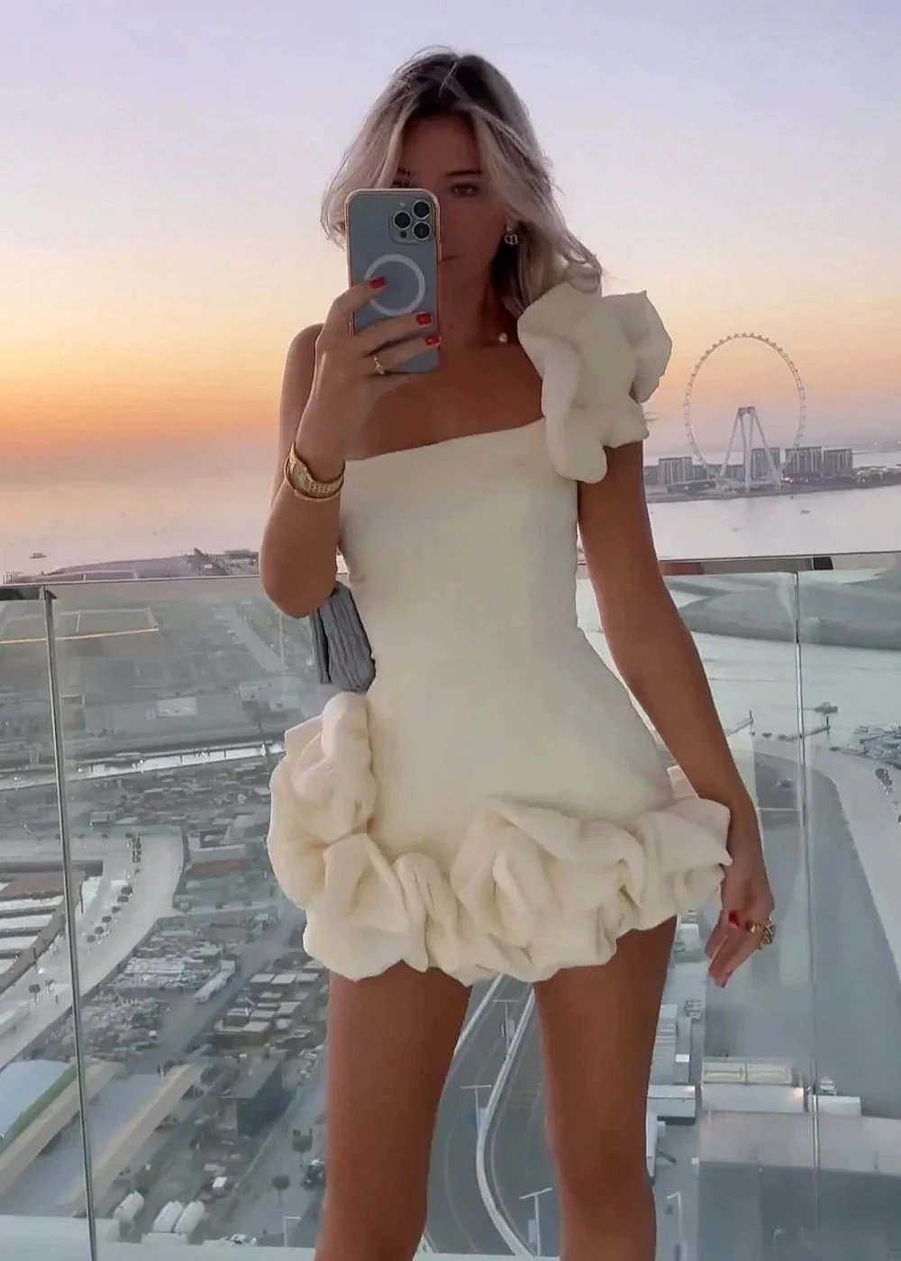 White Strapless Homecoming Dress With Ruffles by KissProm