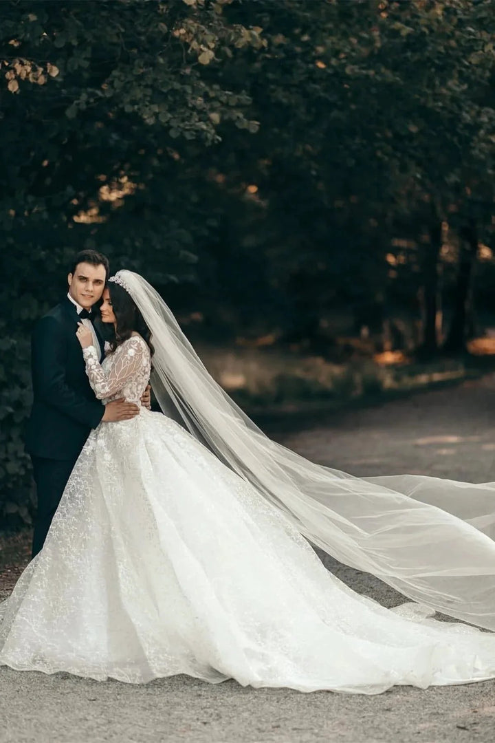 White Sweetheart A-line Long Sleeves Wedding Dress With Lace by misshow.com