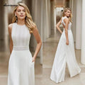 White Wedding Jumpsuit Beach Wedding Dresses O Neck Floor Length Boho Wedding Gowns Outfit Customize lace Robe De Soiree by NumberSea OFFICIAL STORE