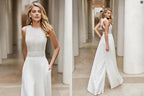 White Wedding Jumpsuit Beach Wedding Dresses O Neck Floor Length Boho Wedding Gowns Outfit Customize lace Robe De Soiree by NumberSea OFFICIAL STORE