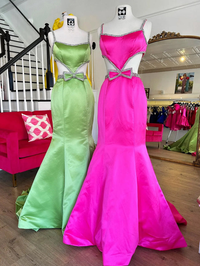 Windsor | Scoop Neck Mermaid Beaded Long Prom Dress With Bow Hover Image