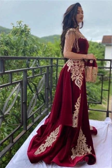 Wine red evening dresses long | Velvet evening wear by misshow.com