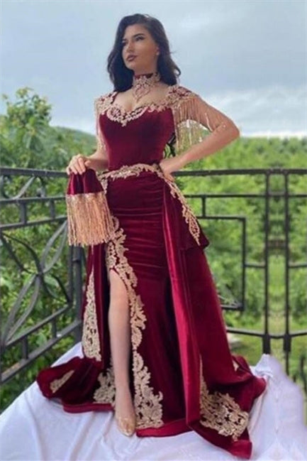 Wine red evening dresses long | Velvet evening wear Hover Image