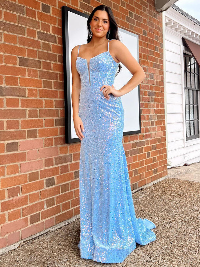 Winna | Mermaid Sky Blue Sequin Long Prom Dress Hover Image