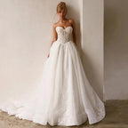Customized Sweetheart Sleeveless Wedding Dress See Through Beading Lace Applique Sweep Train A Line Bridal Dresses