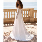 ZapDress Summer Wedding Dress Sweetheart Long Sleeves Illusion Lace Applique Slit Chiffon Bride Gown Customized