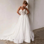 Customized Sweetheart Sleeveless Wedding Dress See Through Beading Lace Applique Sweep Train A Line Bridal Dresses