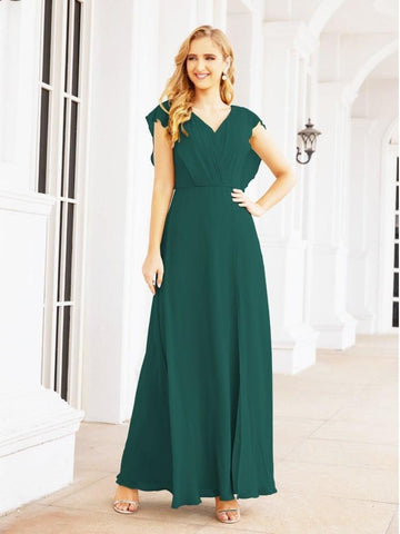 Women's Bridesmaid Dresses Chiffon Cape Formal Evening Party Prom Dress Open Back Gowns for Wedding Guests SEA28058
