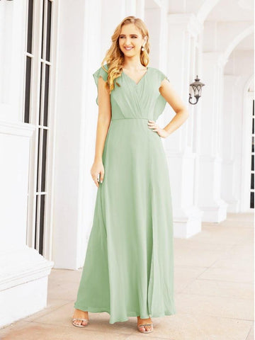 Women's Bridesmaid Dresses Chiffon Cape Formal Evening Party Prom Dress Open Back Gowns for Wedding Guests SEA28058