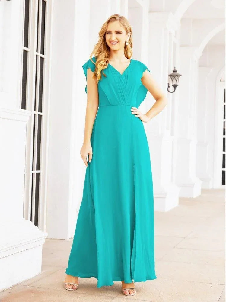 Robes de demoiselle d'honneur pour femmes en mousseline avec cape, robe de soirée formelle pour fête, robe de bal à dos ouvert pour invitées de mariage SEA28058