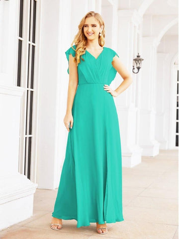 Women's Bridesmaid Dresses Chiffon Cape Formal Evening Party Prom Dress Open Back Gowns for Wedding Guests SEA28058