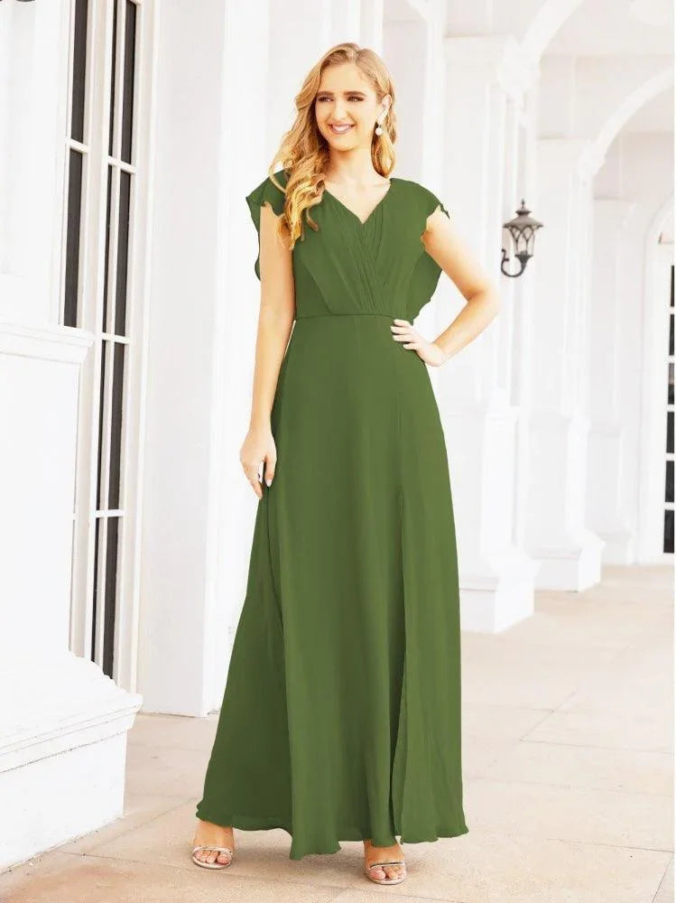 Robes de demoiselle d'honneur pour femmes en mousseline avec cape, robe de soirée formelle pour fête, robe de bal à dos ouvert pour invitées de mariage SEA28058