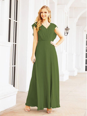 Women's Bridesmaid Dresses Chiffon Cape Formal Evening Party Prom Dress Open Back Gowns for Wedding Guests SEA28058