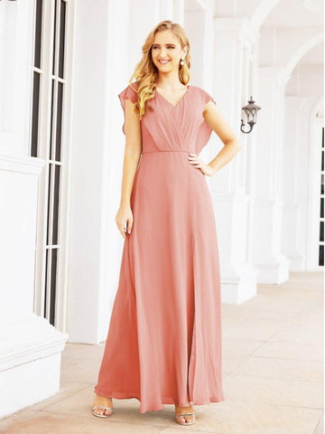 Women's Bridesmaid Dresses Chiffon Cape Formal Evening Party Prom Dress Open Back Gowns for Wedding Guests SEA28058