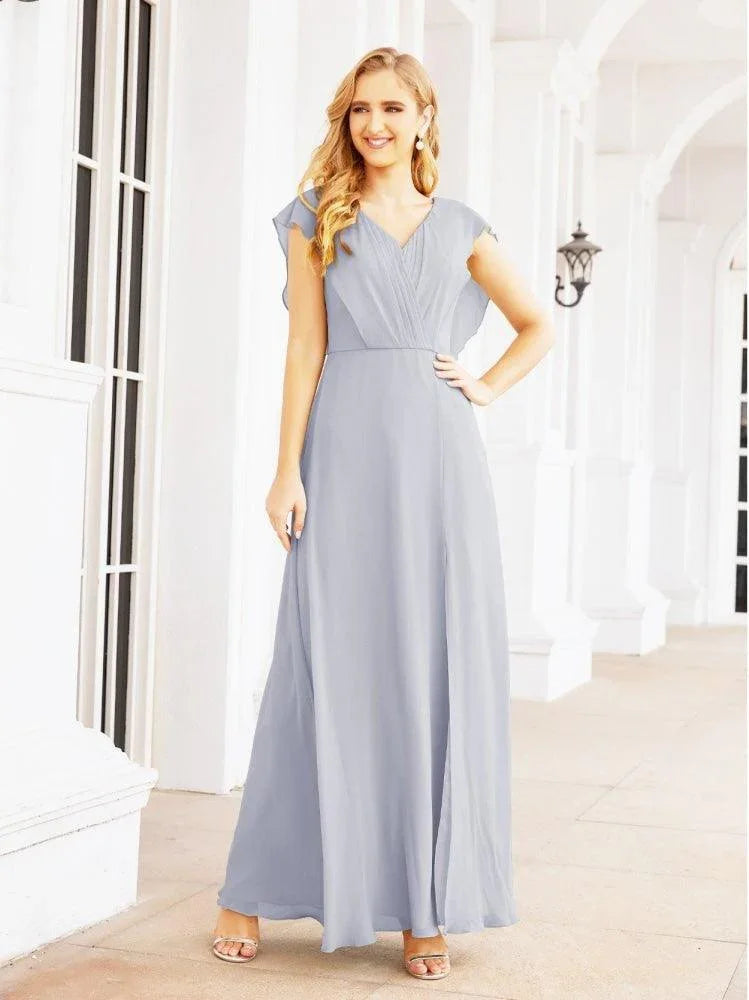 Robes de demoiselle d'honneur pour femmes en mousseline avec cape, robe de soirée formelle pour fête, robe de bal à dos ouvert pour invitées de mariage SEA28058