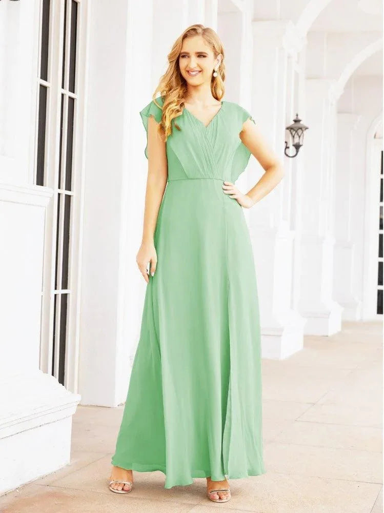 Robes de demoiselle d'honneur pour femmes en mousseline avec cape, robe de soirée formelle pour fête, robe de bal à dos ouvert pour invitées de mariage SEA28058