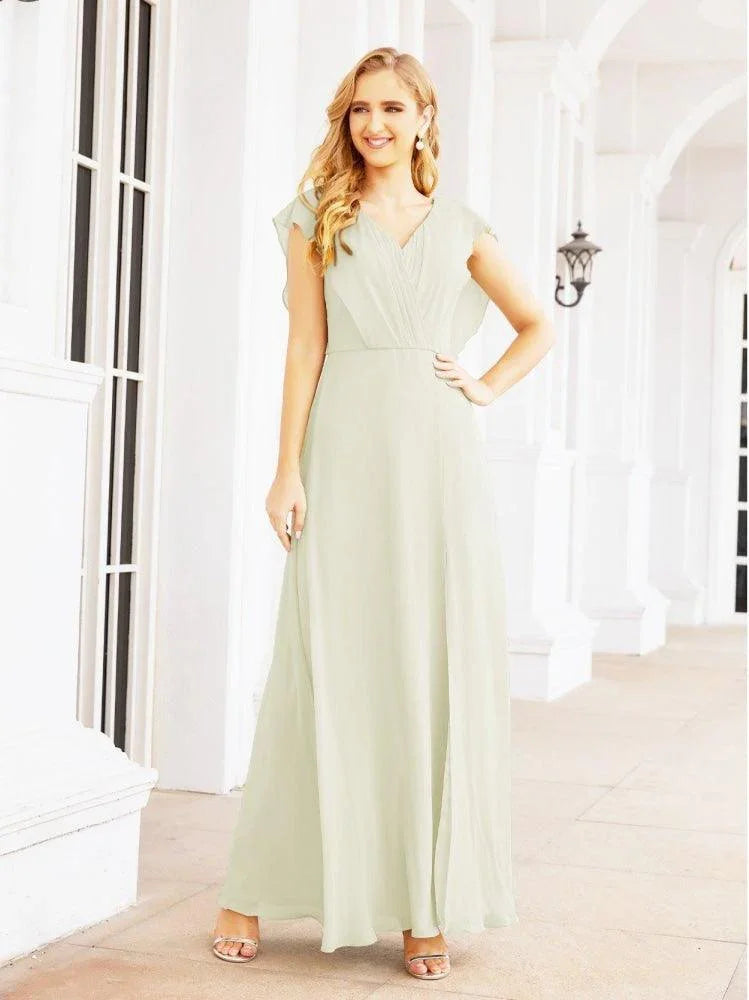 Robes de demoiselle d'honneur pour femmes en mousseline avec cape, robe de soirée formelle pour fête, robe de bal à dos ouvert pour invitées de mariage SEA28058