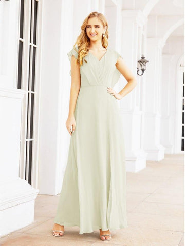 Women's Bridesmaid Dresses Chiffon Cape Formal Evening Party Prom Dress Open Back Gowns for Wedding Guests SEA28058