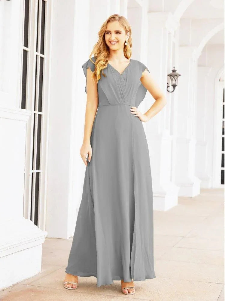 Robes de demoiselle d'honneur pour femmes en mousseline avec cape, robe de soirée formelle pour fête, robe de bal à dos ouvert pour invitées de mariage SEA28058