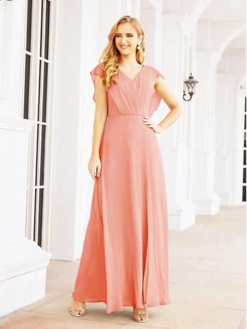 Women's Bridesmaid Dresses Chiffon Cape Formal Evening Party Prom Dress Open Back Gowns for Wedding Guests SEA28058