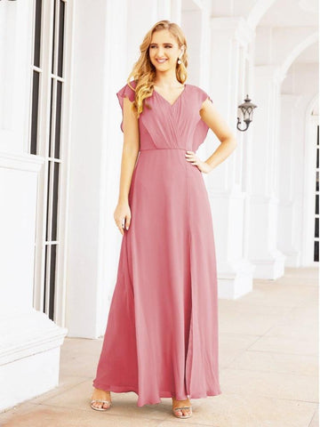 Women's Bridesmaid Dresses Chiffon Cape Formal Evening Party Prom Dress Open Back Gowns for Wedding Guests SEA28058