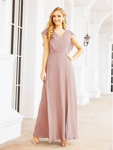 Women's Bridesmaid Dresses Chiffon Cape Formal Evening Party Prom Dress Open Back Gowns for Wedding Guests SEA28058