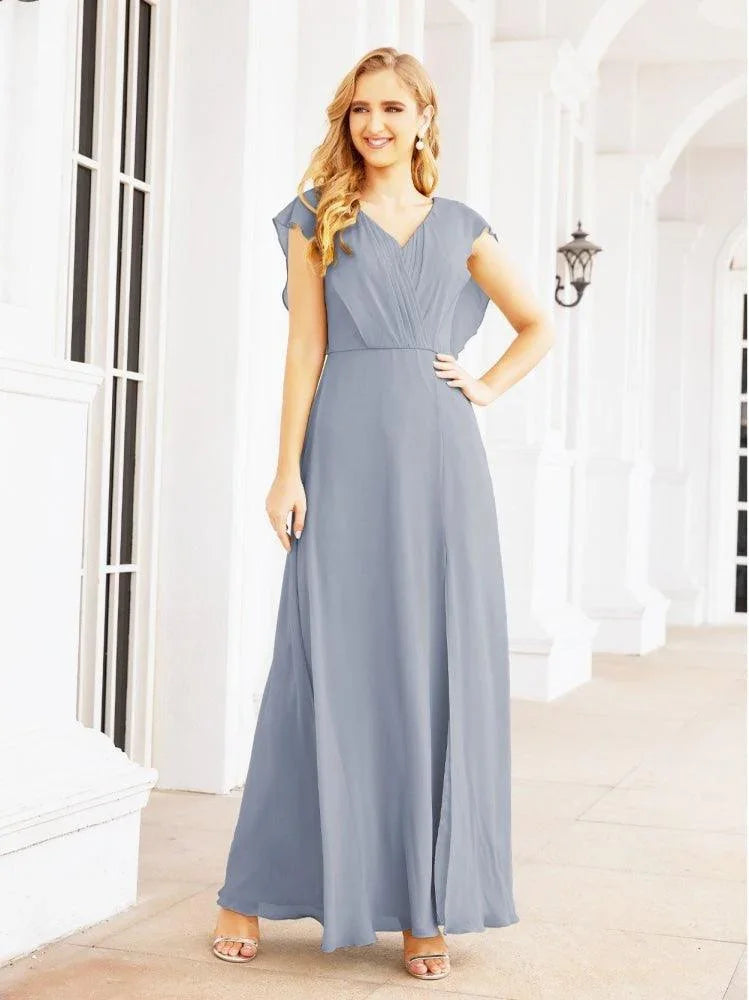 Robes de demoiselle d'honneur pour femmes en mousseline avec cape, robe de soirée formelle pour fête, robe de bal à dos ouvert pour invitées de mariage SEA28058