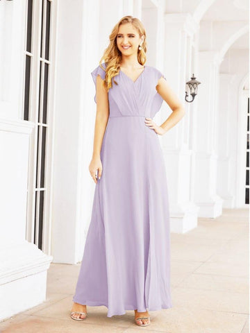 Women's Bridesmaid Dresses Chiffon Cape Formal Evening Party Prom Dress Open Back Gowns for Wedding Guests SEA28058