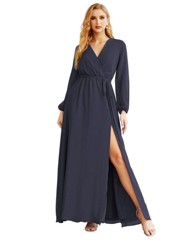 Women's Chiffon Bridesmaid Dress A line Long Sleeves Formal Evening Prom Gown for Wedding Guest SEA28032