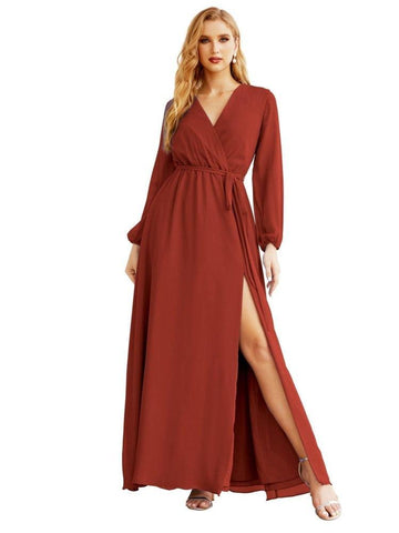 Women's Chiffon Bridesmaid Dress A line Long Sleeves Formal Evening Prom Gown for Wedding Guest SEA28032