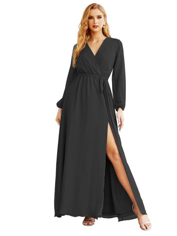 Women's Chiffon Bridesmaid Dress A line Long Sleeves Formal Evening Prom Gown for Wedding Guest SEA28032