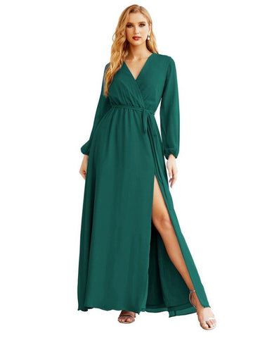 Women's Chiffon Bridesmaid Dress A line Long Sleeves Formal Evening Prom Gown for Wedding Guest SEA28032