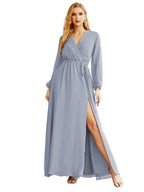 Women's Chiffon Bridesmaid Dress A line Long Sleeves Formal Evening Prom Gown for Wedding Guest SEA28032 by numbersea